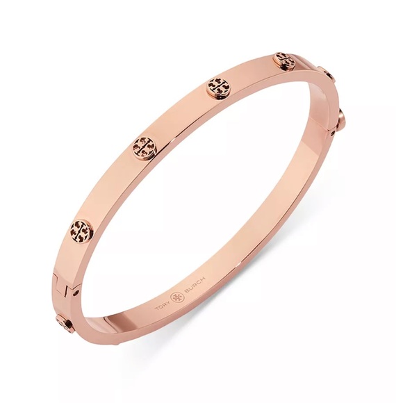 Tory Burch Jewelry - Tory Burch Thin Icon Hinge Bracelet Logo Bangle Size Medium Rose Gold